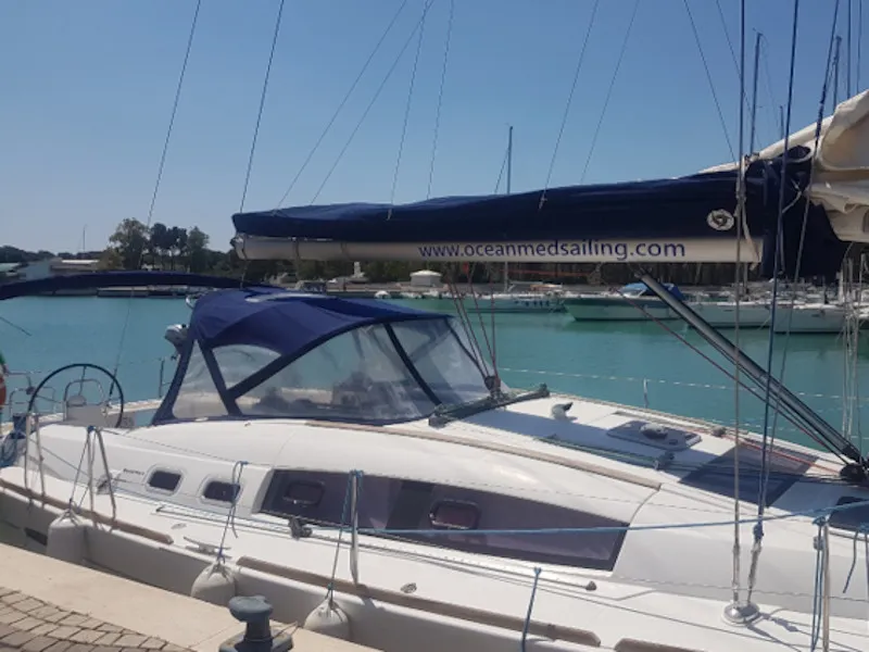 Exterior view of Myron, a Beneteau Oceanis 46 sailboat at Pisticci, Italy