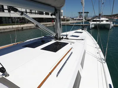 Deck of Charlabelle - OW, a Hanse Yachts Hanse 508 sailboat at Seget Donji, Croatia