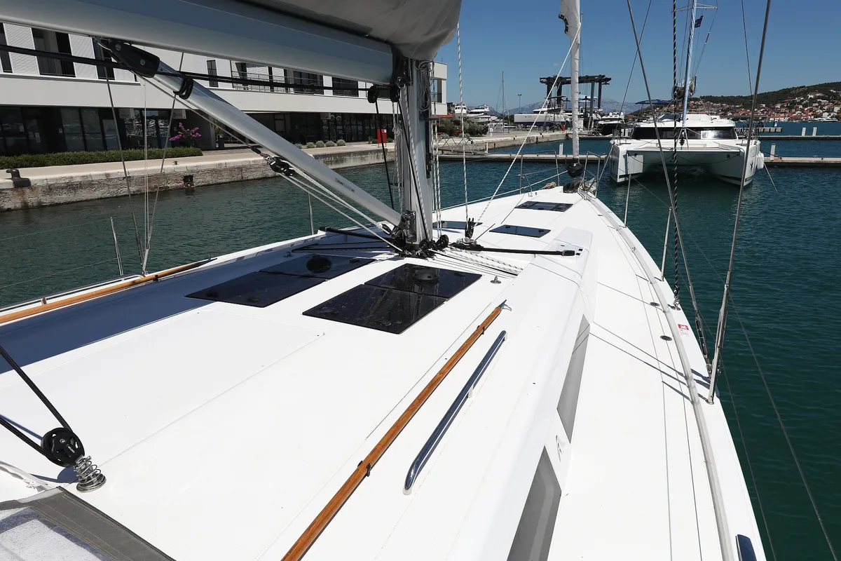 Deck of Charlabelle - OW, a Hanse Yachts Hanse 508 sailboat at Seget Donji, Croatia