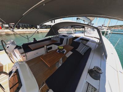 Cockpit of Charlabelle - OW, a Hanse Yachts Hanse 508 sailboat at Seget Donji, Croatia