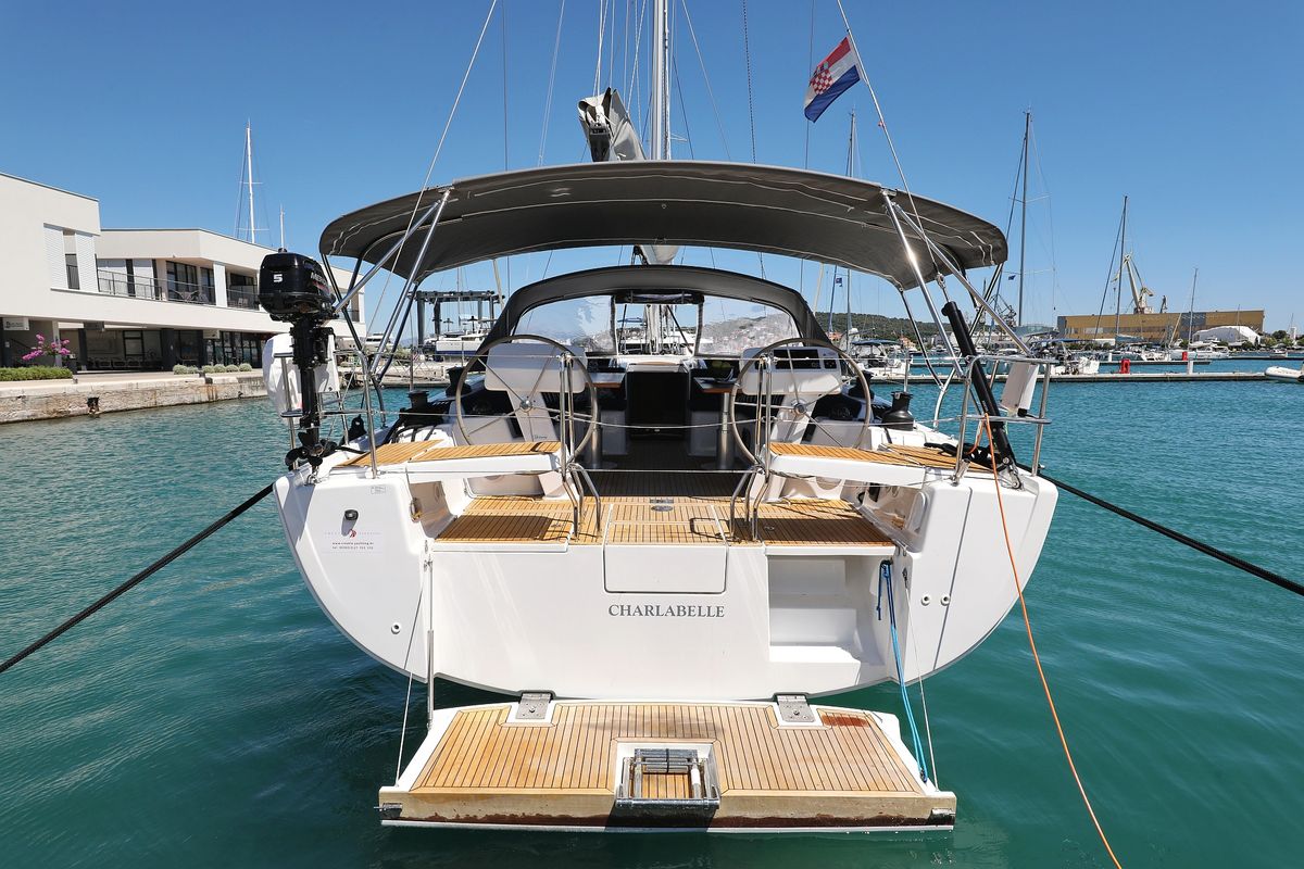 Exterior view of Charlabelle - OW, a Hanse Yachts Hanse 508 sailboat at Seget Donji, Croatia