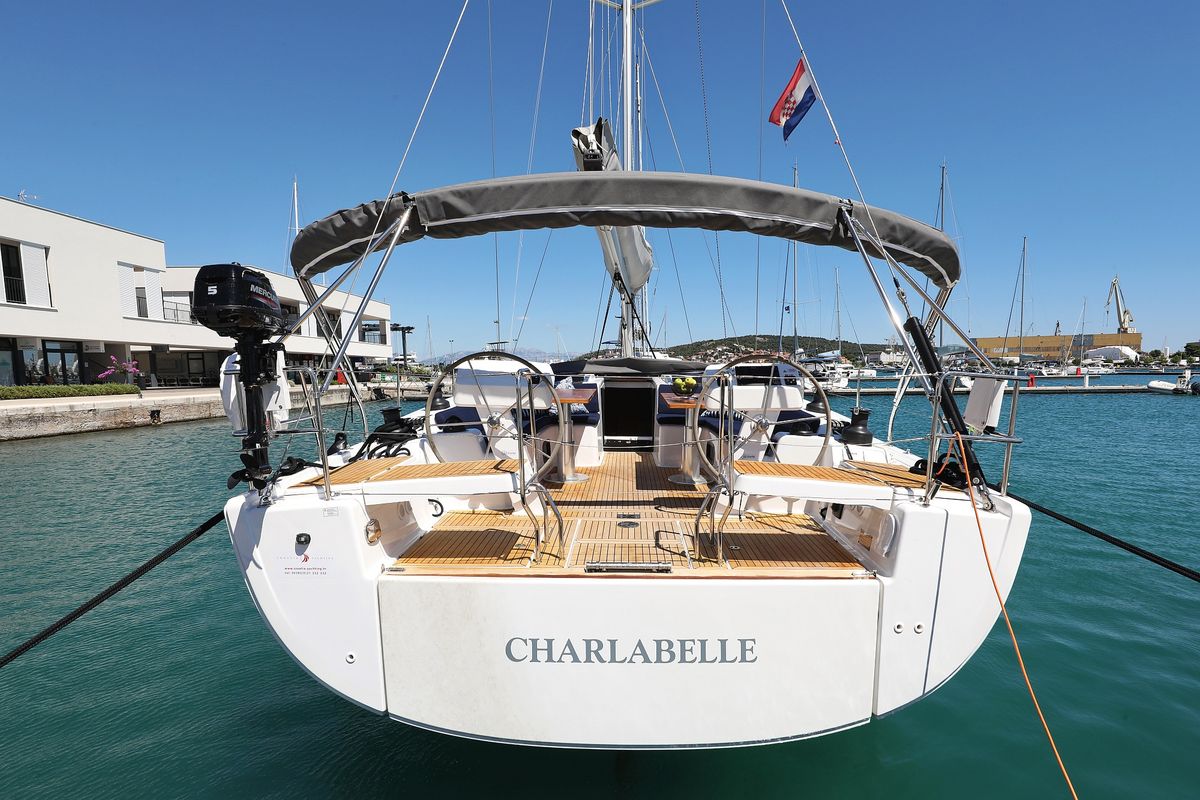 Exterior view of Charlabelle - OW, a Hanse Yachts Hanse 508 sailboat at Seget Donji, Croatia