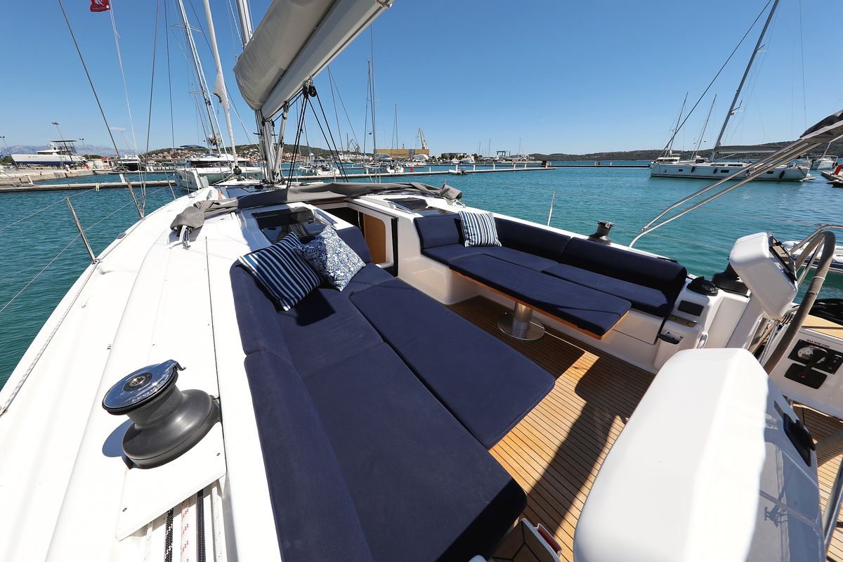 Deck of Charlabelle - OW, a Hanse Yachts Hanse 508 sailboat at Seget Donji, Croatia
