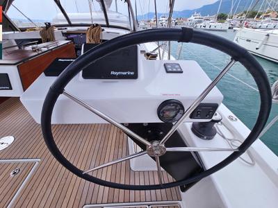 Cockpit of Pavana, a Dufour 470 sailboat at Općina Rogoznica, Croatia