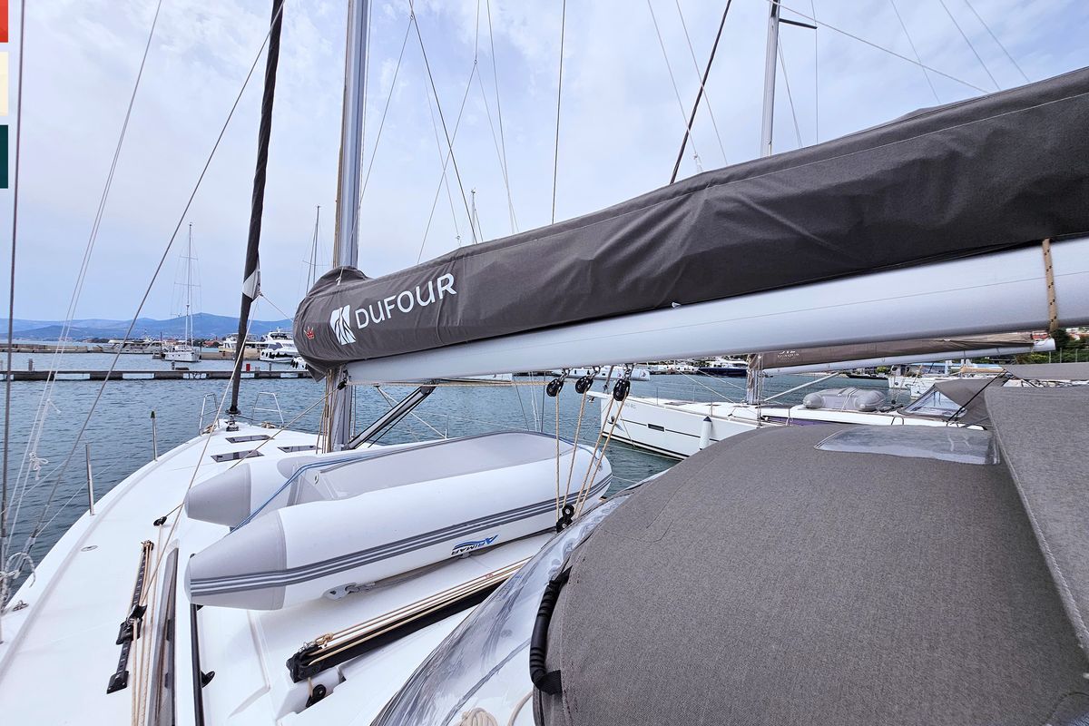 Deck of Pavana, a Dufour 470 sailboat at Općina Rogoznica, Croatia
