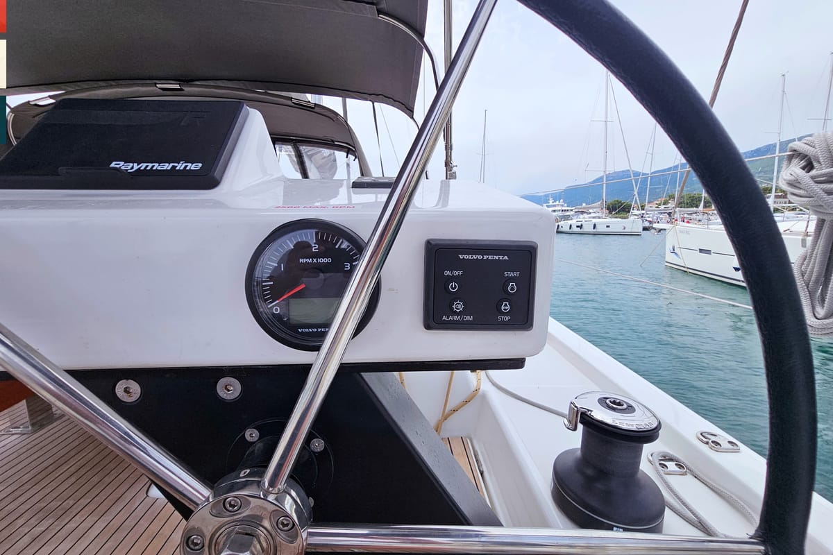 Cockpit of Pavana, a Dufour 470 sailboat at Općina Rogoznica, Croatia
