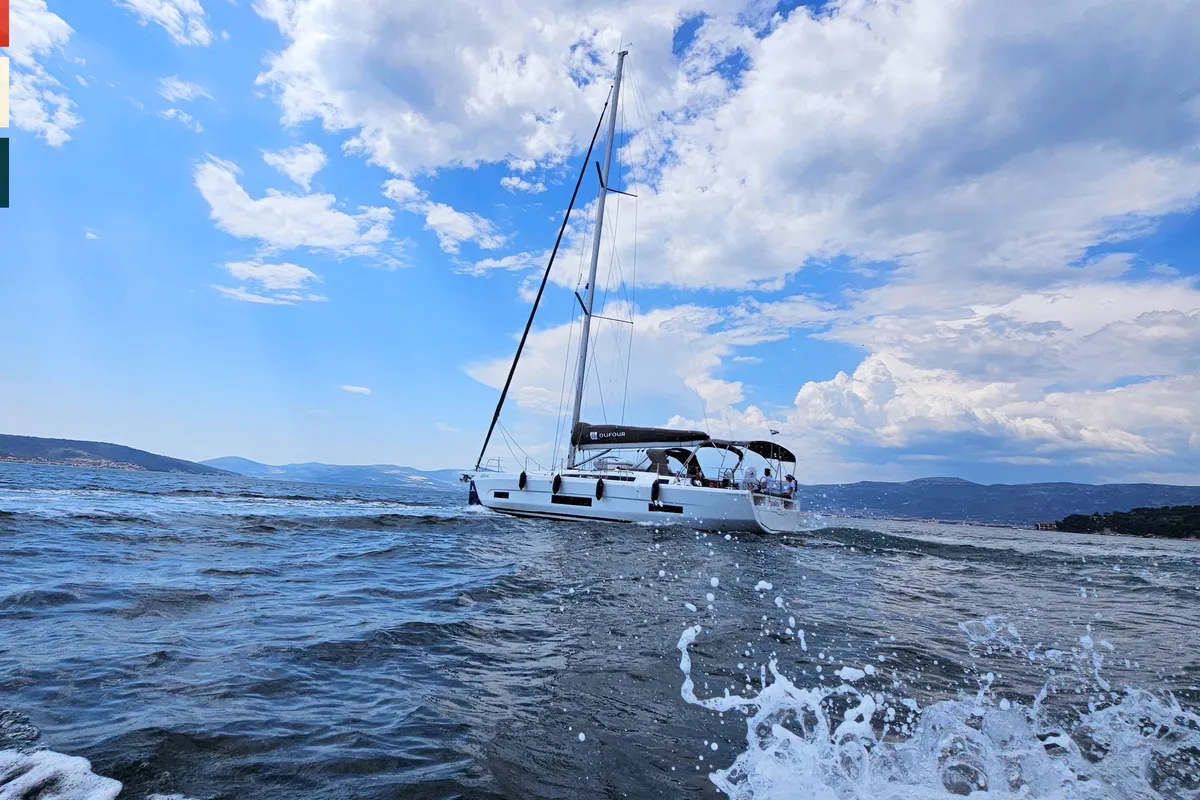 Exterior view of Pavana, a Dufour 470 sailboat at Općina Rogoznica, Croatia