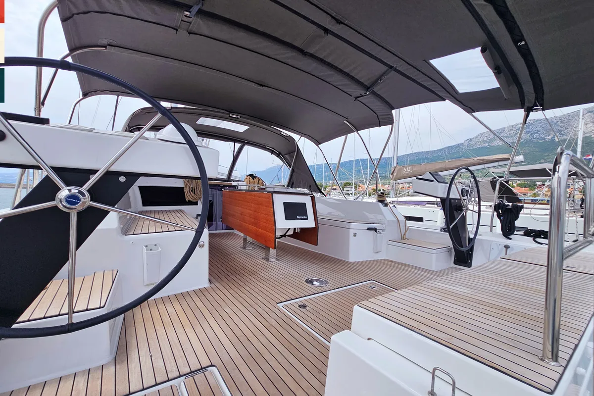 Cockpit of Pavana, a Dufour 470 sailboat at Općina Rogoznica, Croatia