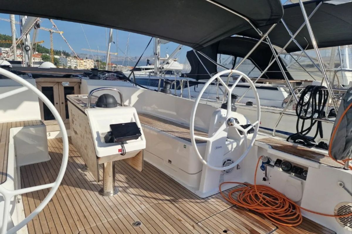 Cockpit of Šiljo, a Bavaria Cruiser 46 sailboat at Split, Croatia