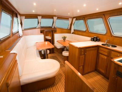 Salon of Drait 61, a De Drait Impression 1400 motorboat at Drachten, Netherlands