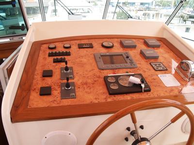 Cockpit of Drait 61, a De Drait Impression 1400 motorboat at Drachten, Netherlands