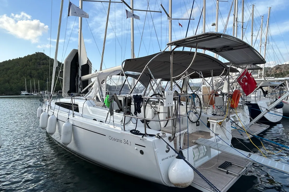 Exterior view of Sail Altair 1, a Beneteau Oceanis 34.1 sailboat at Marmaris, Turkey