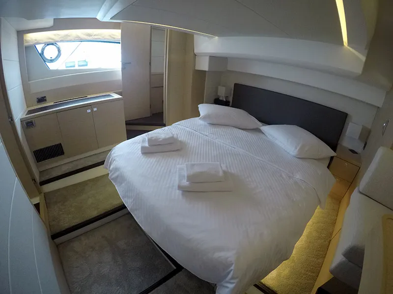 Cabin on Serendipity, a Jeanneau Prestige 500 Fly yacht at Grad Šibenik, Croatia