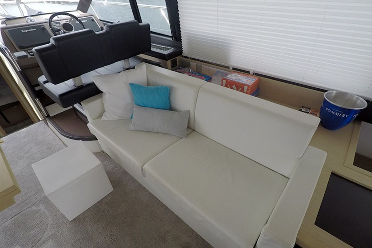 Salon of Serendipity, a Jeanneau Prestige 500 Fly yacht at Grad Šibenik, Croatia