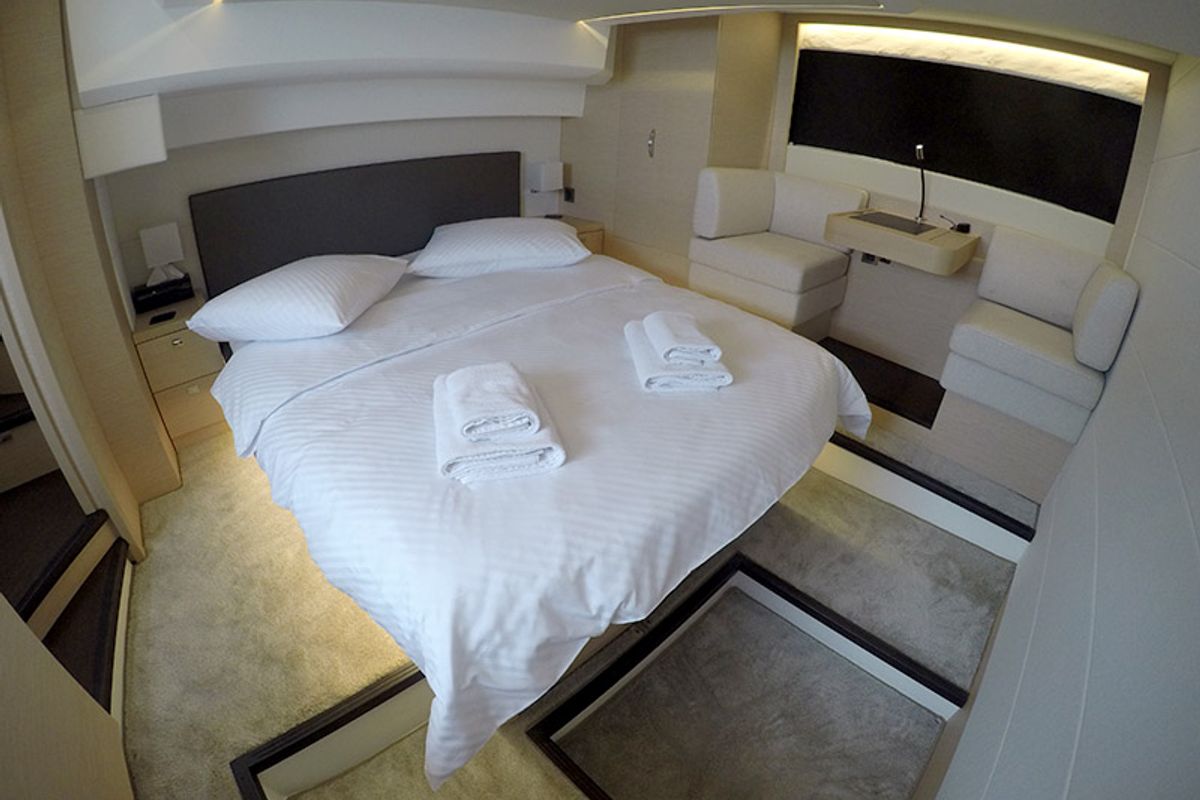 Cabin on Serendipity, a Jeanneau Prestige 500 Fly yacht at Grad Šibenik, Croatia