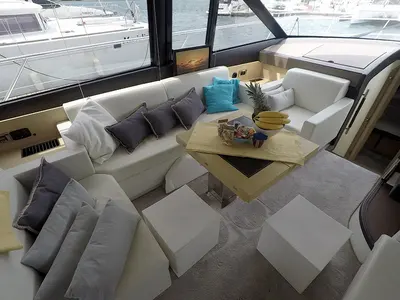 Salon of Serendipity, a Jeanneau Prestige 500 Fly yacht at Grad Šibenik, Croatia