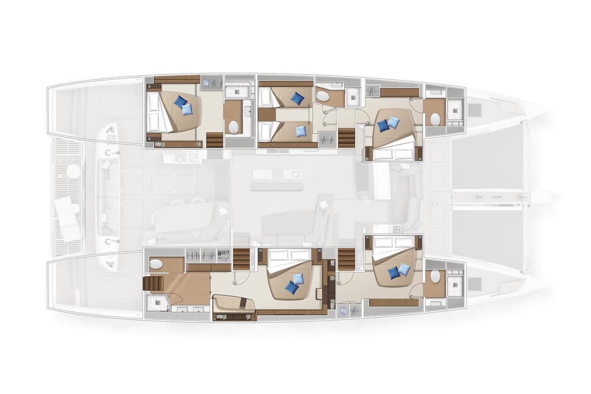 Floor plan of SAILUXE - Aura, a Lagoon Sixty 5 catamaran at Castellammare del Golfo, Italy