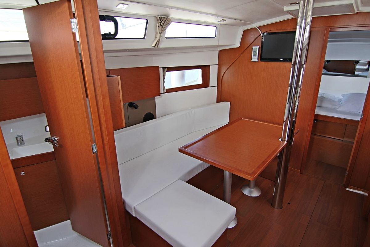 Salon of Aura, a Beneteau Oceanis 38.1 sailboat at Općina Sukošan, Croatia