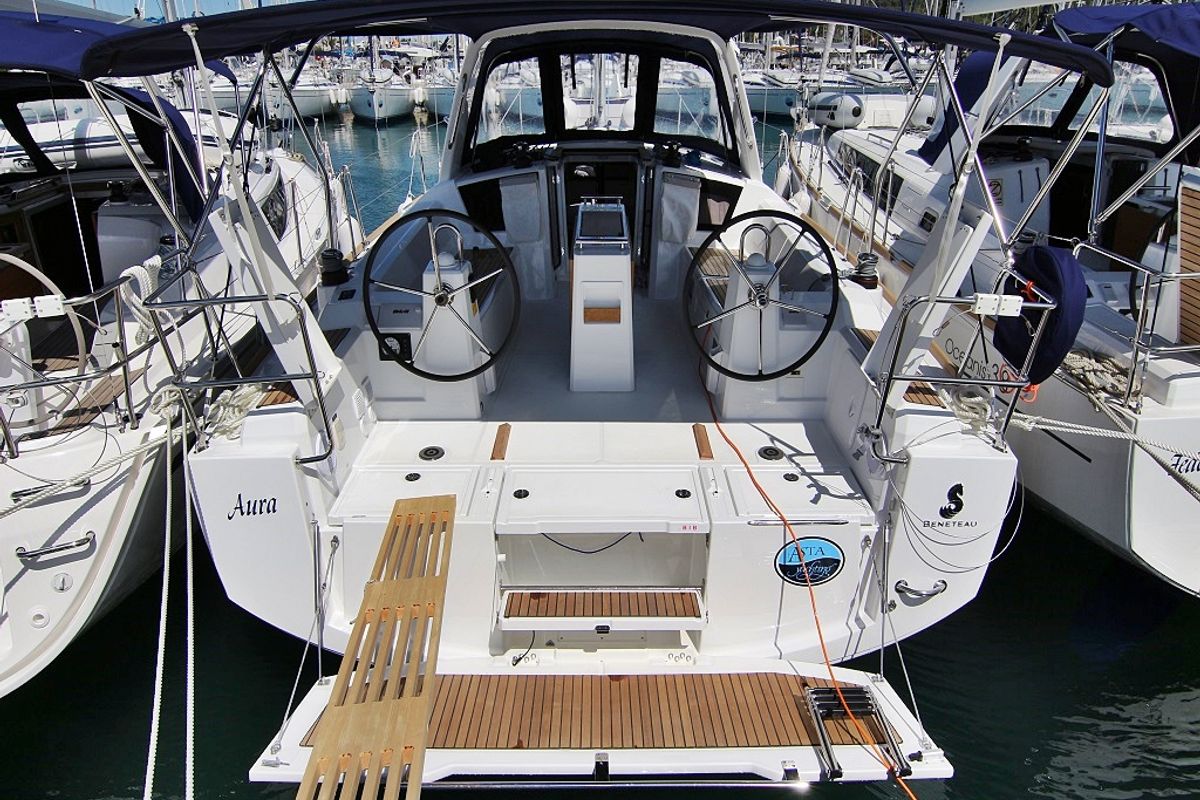 Deck of Aura, a Beneteau Oceanis 38.1 sailboat at Općina Sukošan, Croatia