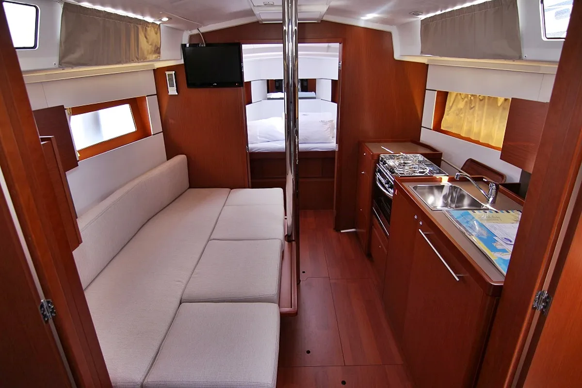 Salon of Aura, a Beneteau Oceanis 38.1 sailboat at Općina Sukošan, Croatia