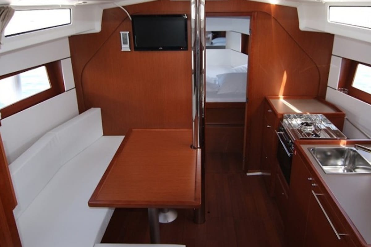 Salon of Aura, a Beneteau Oceanis 38.1 sailboat at Općina Sukošan, Croatia
