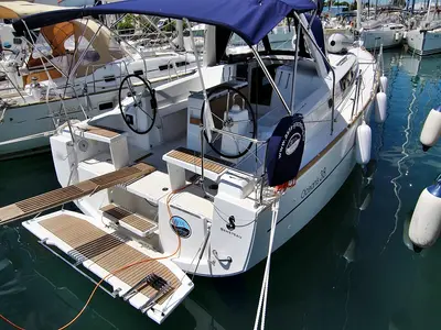 Cockpit of Aura, a Beneteau Oceanis 38.1 sailboat at Općina Sukošan, Croatia