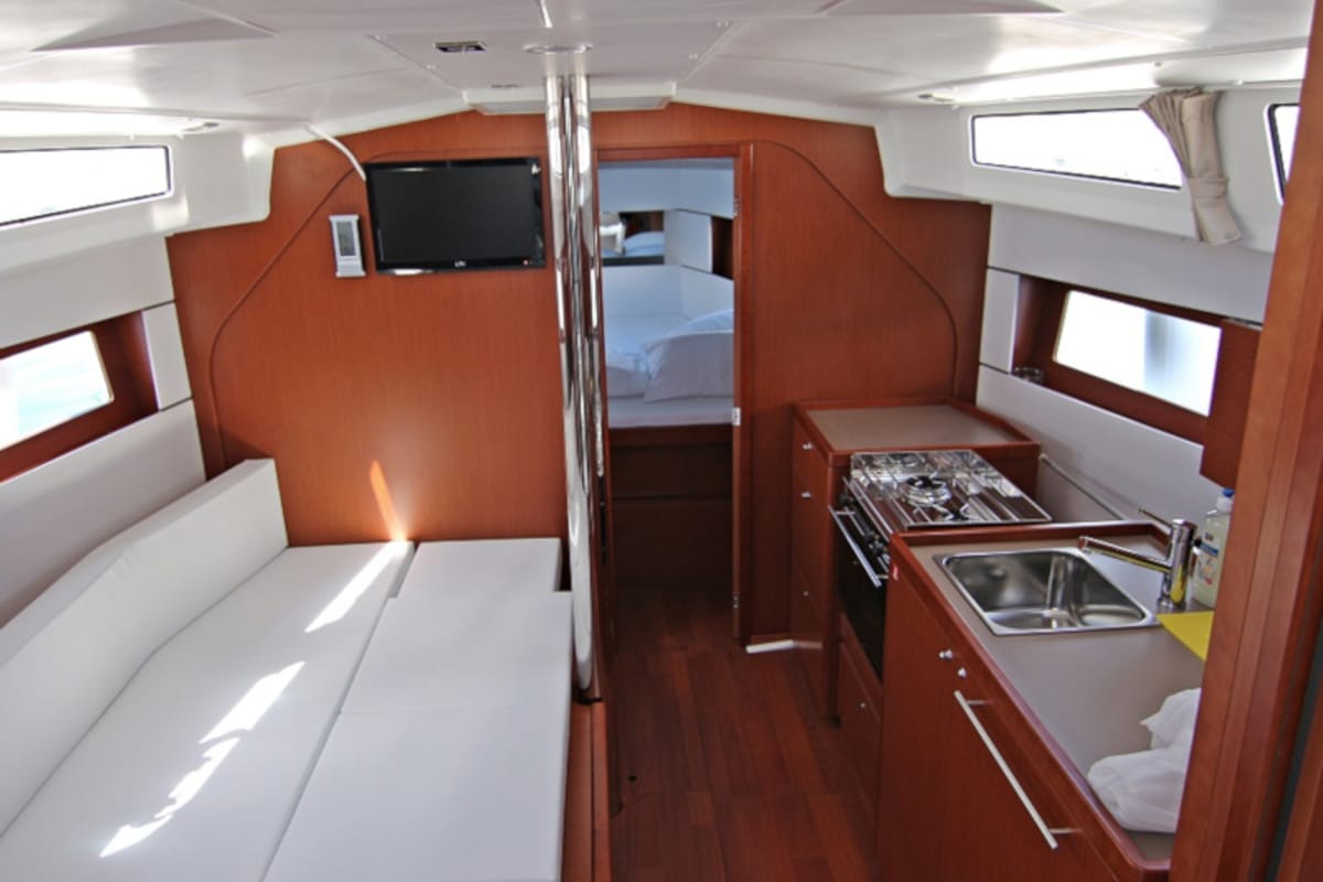 Salon of Aura, a Beneteau Oceanis 38.1 sailboat at Općina Sukošan, Croatia