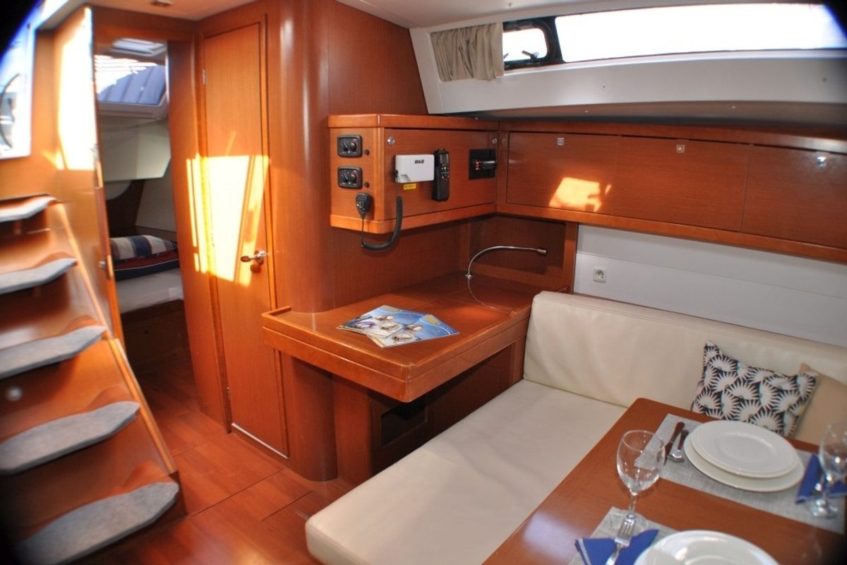 Salon of Cheeky Lady, a Beneteau Oceanis 48 sailboat at Punat, Croatia