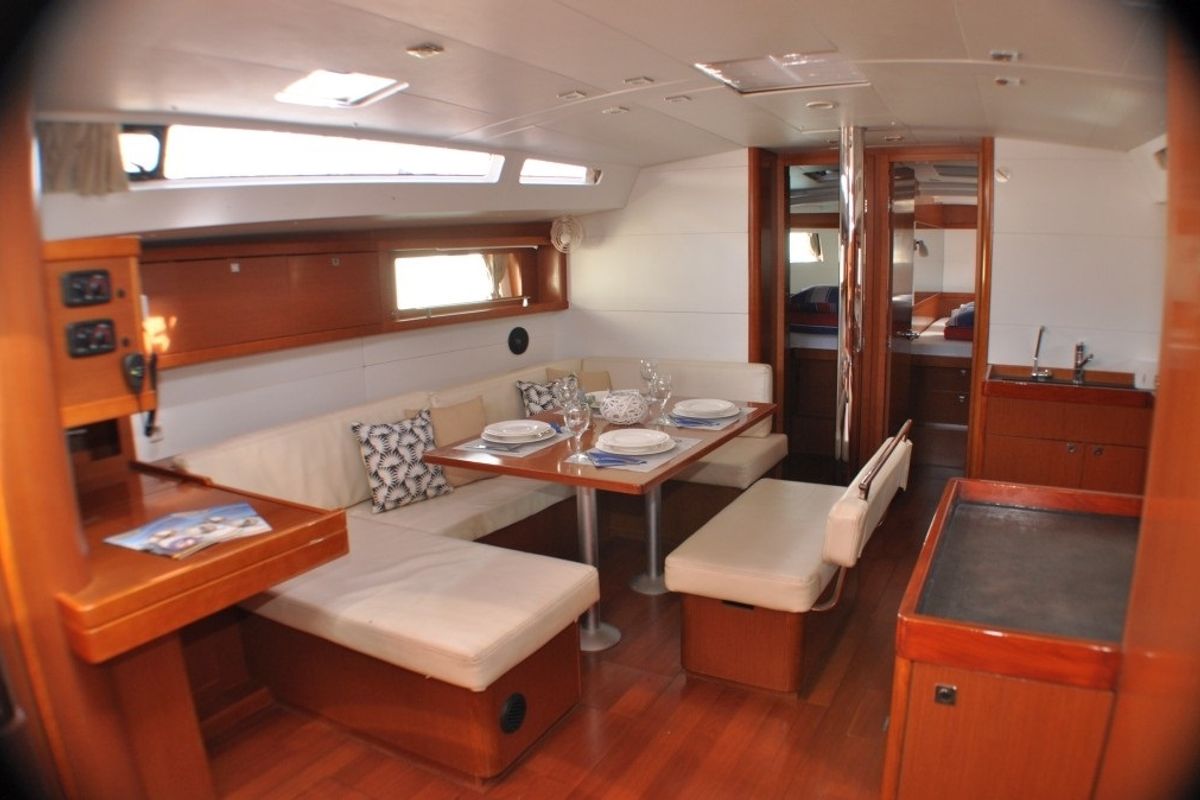 Salon of Cheeky Lady, a Beneteau Oceanis 48 sailboat at Punat, Croatia