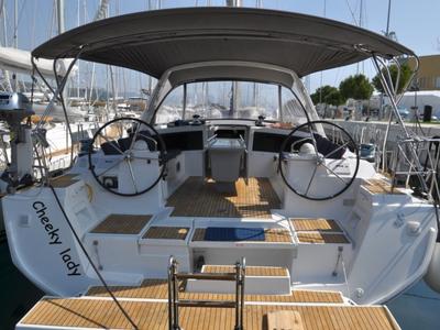 Cockpit of Cheeky Lady, a Beneteau Oceanis 48 sailboat at Punat, Croatia