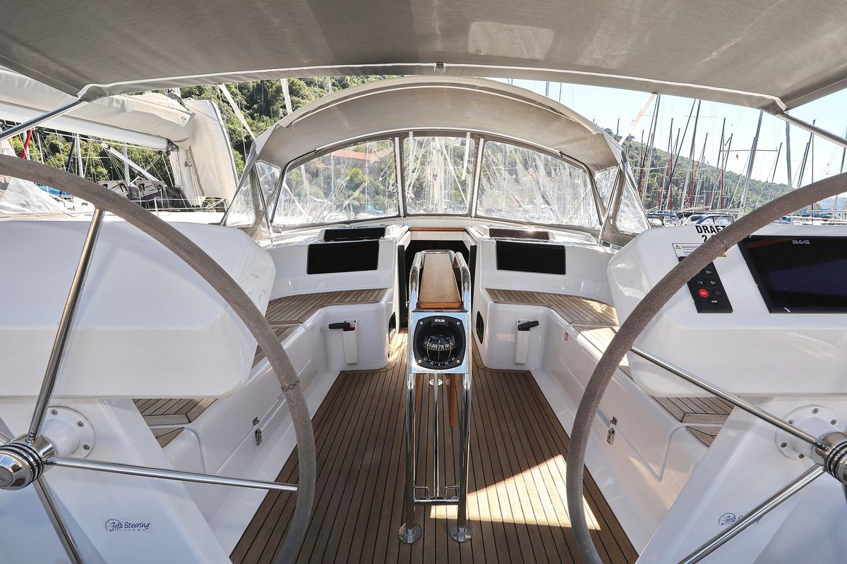 Cockpit of Chloe, a Hanse Yachts Hanse 458 sailboat at Grad Kaštela, Croatia