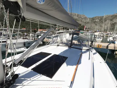 Deck of Chloe, a Hanse Yachts Hanse 458 sailboat at Grad Kaštela, Croatia