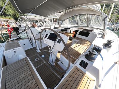 Cockpit of Chloe, a Hanse Yachts Hanse 458 sailboat at Grad Kaštela, Croatia