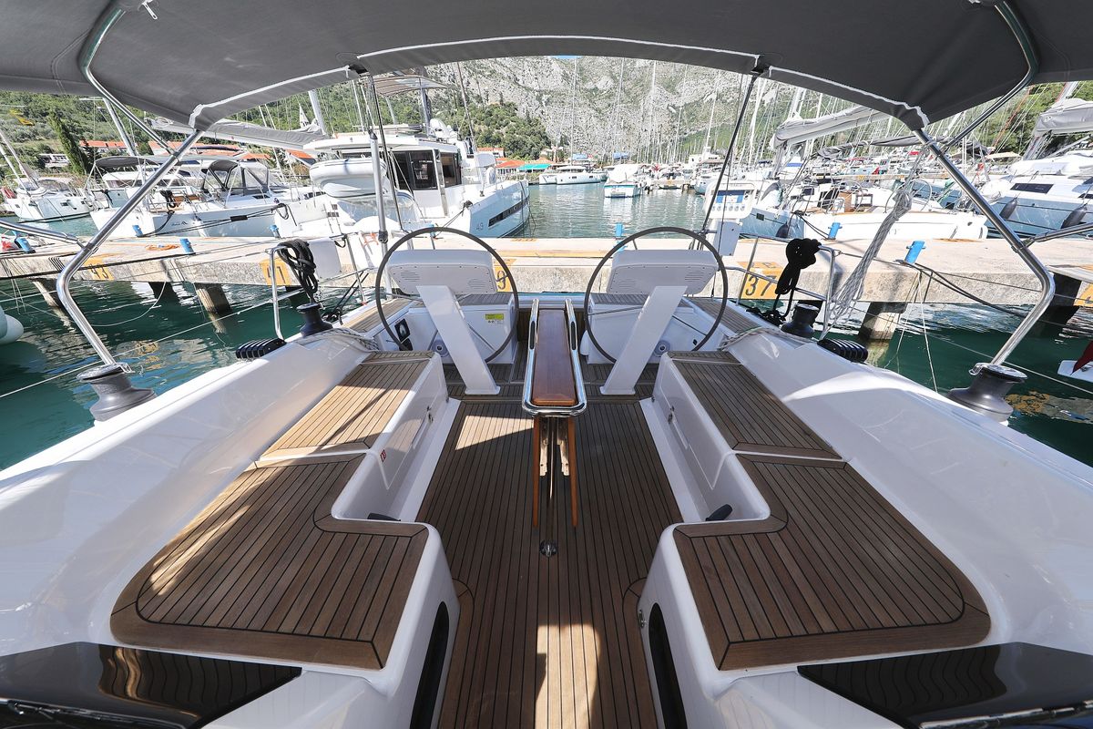 Deck of Chloe, a Hanse Yachts Hanse 458 sailboat at Grad Kaštela, Croatia