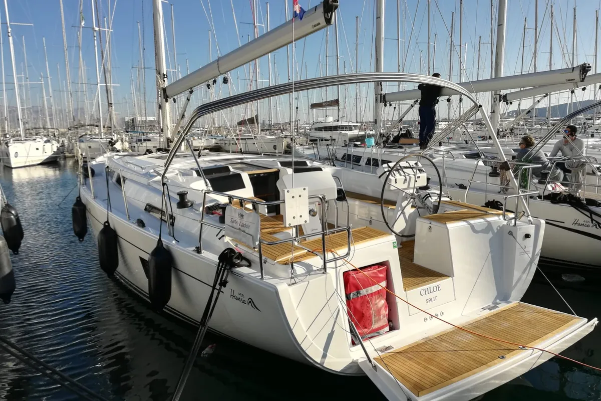 Chloe, a Hanse Yachts Hanse 458 sailboat at Grad Kaštela, Croatia