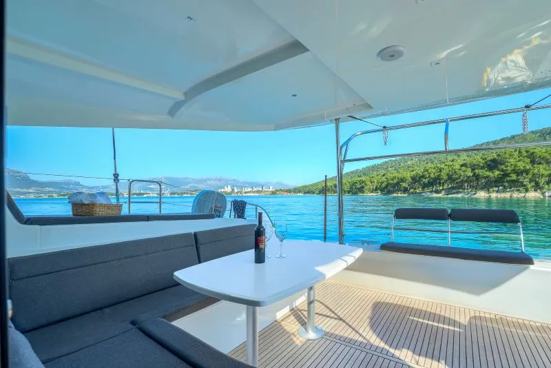 Deck of Olyntha, a Lagoon 42 catamaran at Grad Kaštela, Croatia