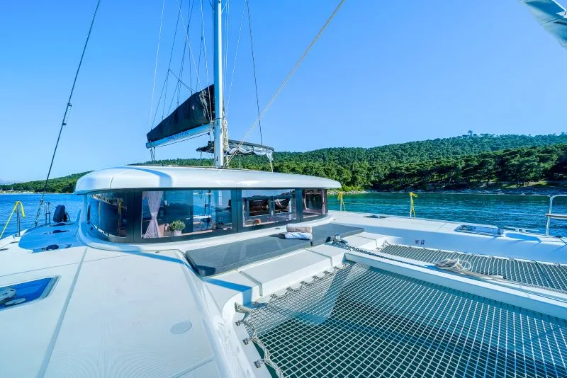 Deck of Olyntha, a Lagoon 42 catamaran at Grad Kaštela, Croatia