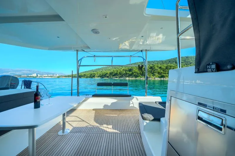 Deck of Olyntha, a Lagoon 42 catamaran at Grad Kaštela, Croatia