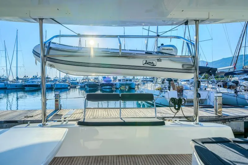 Deck of Olyntha, a Lagoon 42 catamaran at Grad Kaštela, Croatia