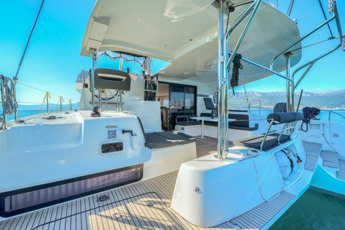 Deck of Olyntha, a Lagoon 42 catamaran at Grad Kaštela, Croatia