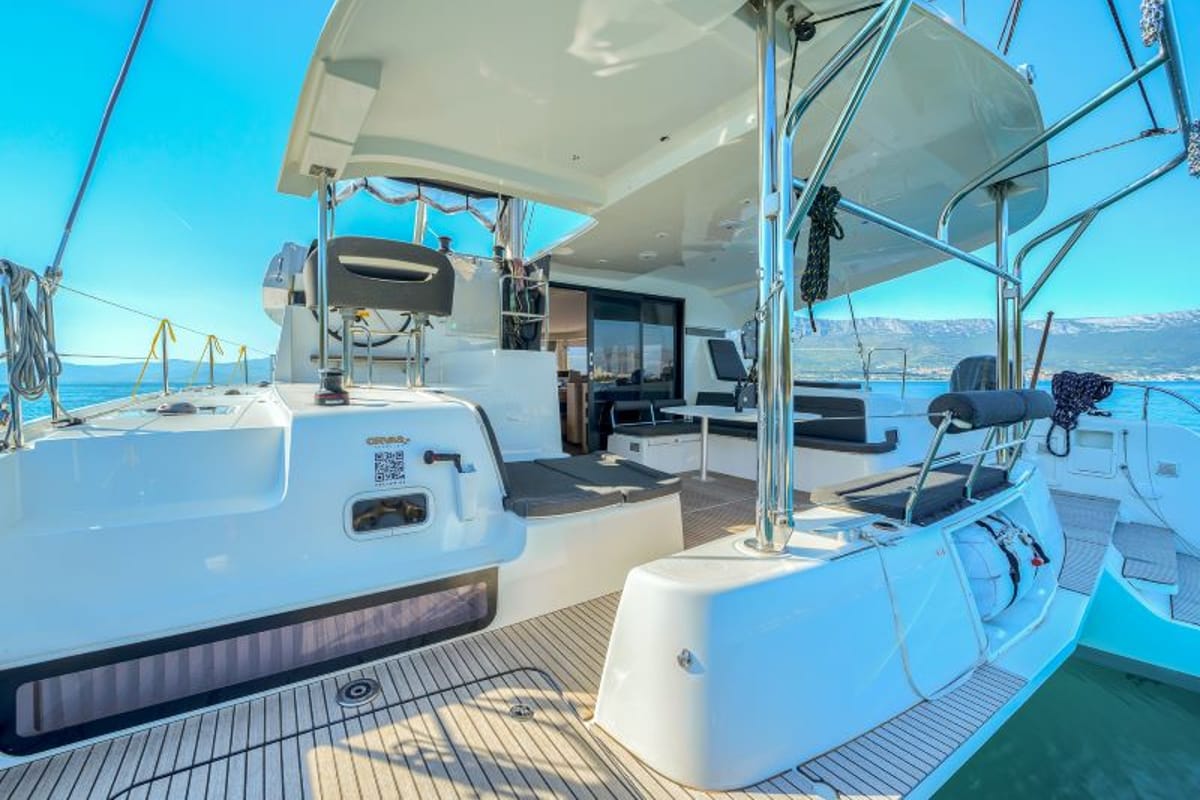 Deck of Olyntha, a Lagoon 42 catamaran at Grad Kaštela, Croatia