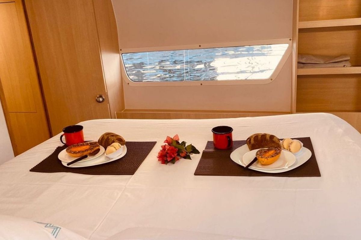 Cabin on Kanhka, a CatFlash 43 catamaran at Paraty, Brazil