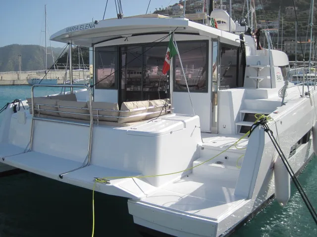 Exterior view of Maria Elena, a Bali 4.3 catamaran at Capo d'Orlando, Italy