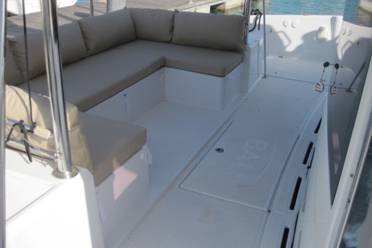 Deck of Maria Elena, a Bali 4.3 catamaran at Capo d'Orlando, Italy