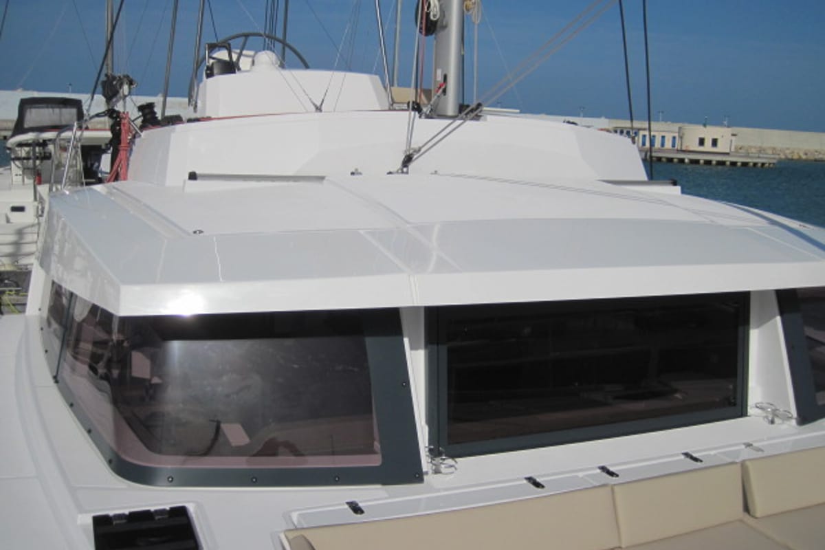 Exterior view of Maria Elena, a Bali 4.3 catamaran at Capo d'Orlando, Italy