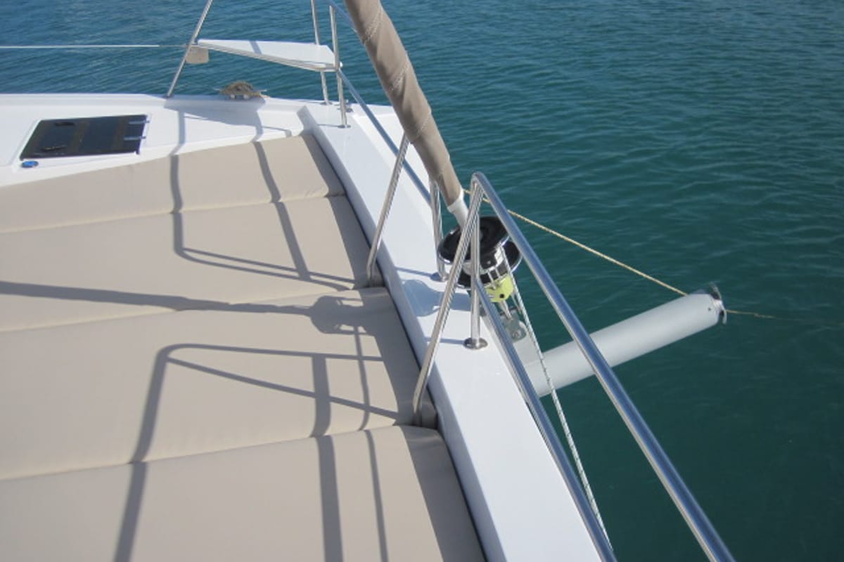 Deck of Maria Elena, a Bali 4.3 catamaran at Capo d'Orlando, Italy