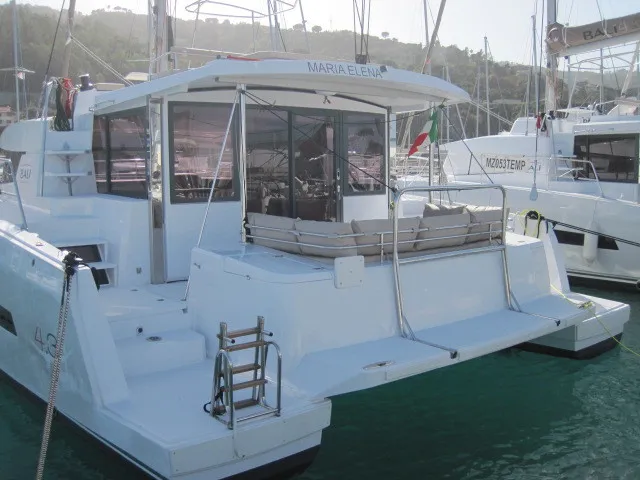 Exterior view of Maria Elena, a Bali 4.3 catamaran at Capo d'Orlando, Italy
