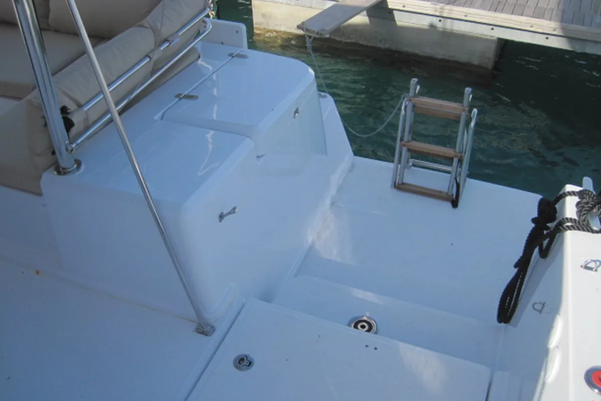 Deck of Maria Elena, a Bali 4.3 catamaran at Capo d'Orlando, Italy