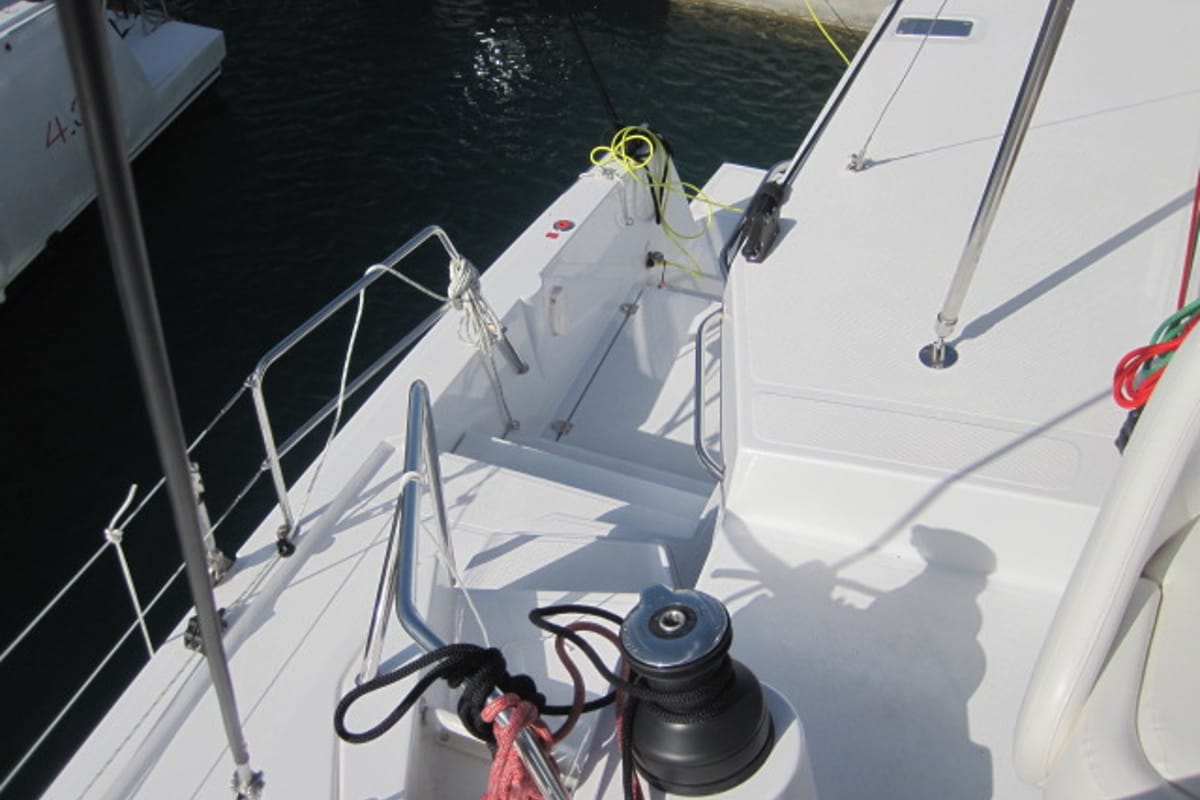 Deck of Maria Elena, a Bali 4.3 catamaran at Capo d'Orlando, Italy