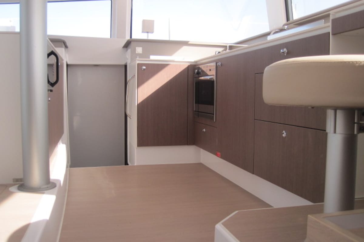 Galley of Maria Elena, a Bali 4.3 catamaran at Capo d'Orlando, Italy